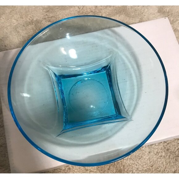 Hazel Ware Salad Bowl Set Capri Colonial Azure Blue Glass Square Base Elegant - Picture 12 of 16